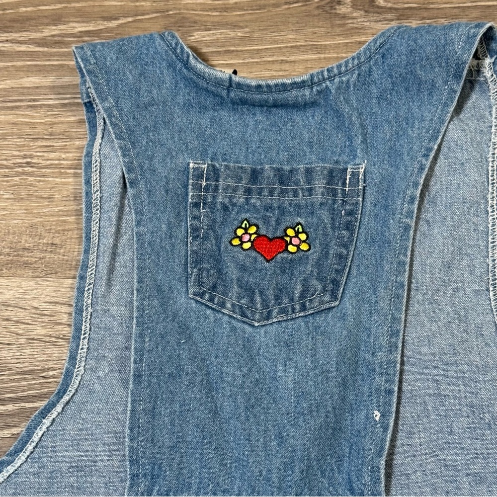 Vintage Sonoma Floral embroidered Blue Denim Kids girls Casual Dress pockets 6x - Picture 4 of 8